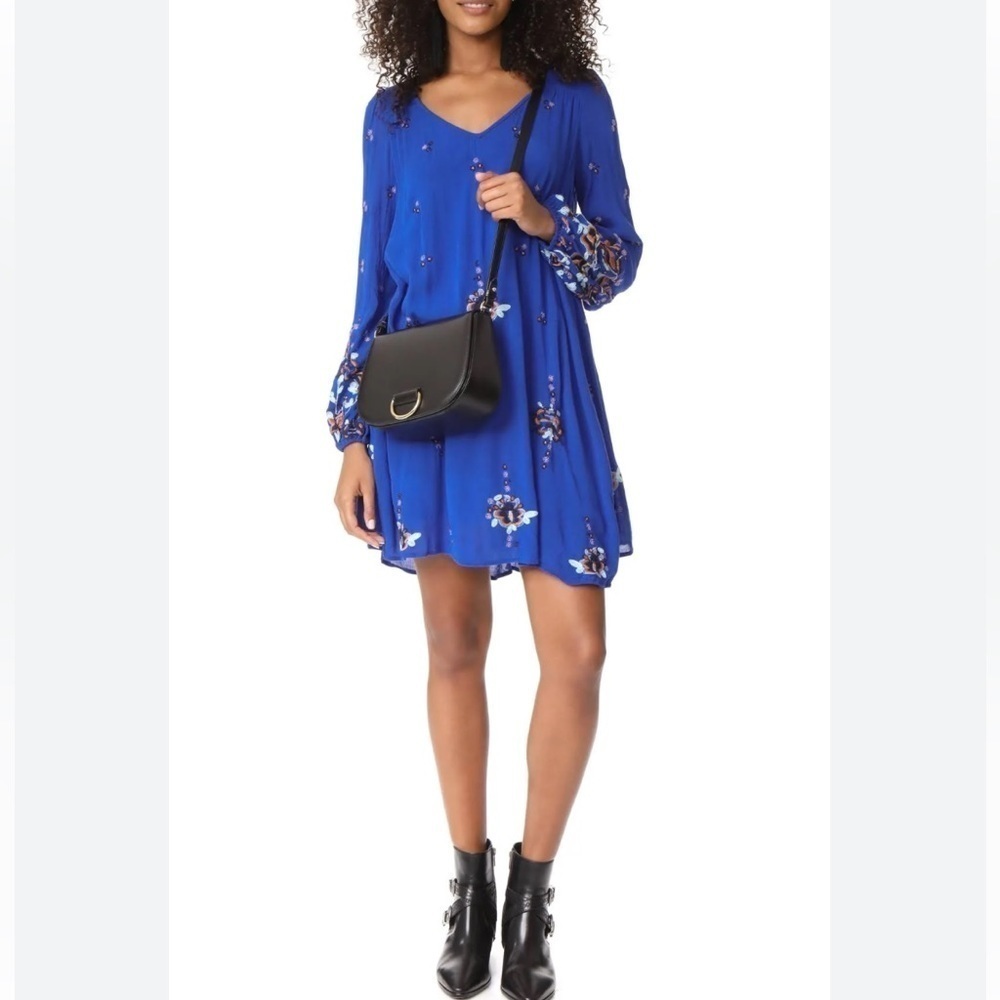 Free People Blue Embroidered Open Back Long Sleeve Dress - Picture 2 of 15